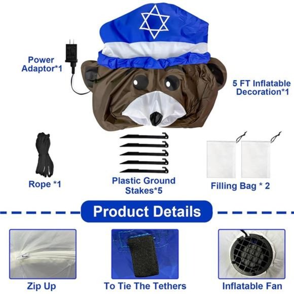 5 Ft Hanukkah Inflatable Outdoor Decor Bear Holds Dreidel Doughnut with Lights - Picture 2 of 6